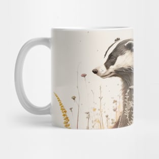 Watercolor Badger in Nature, Floral Design Mug